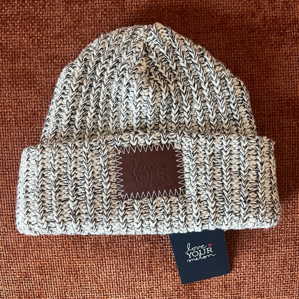 Love your melon black speckled cuffed beanie NWT